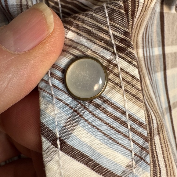 Old Navy Men's Western Plaid Linen Blend Pearl Snap Shirt Medium Cowboy Rodeo - Picture 5 of 14